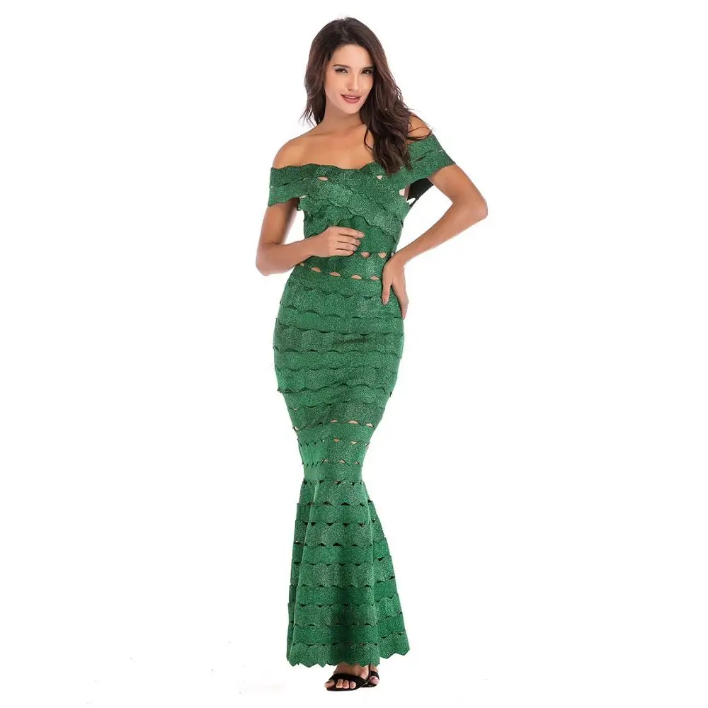 Imagem -05 - Markowo Designer 2023 Novo Verão Sexy Moda Fishtail Saia Longa Magro Jacquard Bronzeamento Vestido