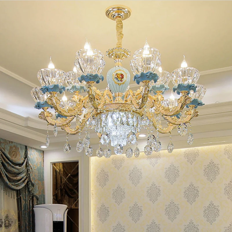 Blue Ceramic lamp lustre Hanging Bedroom Chandelier project lighting  dressing room Crystal Chandeliers E14 LED Lampara Techo