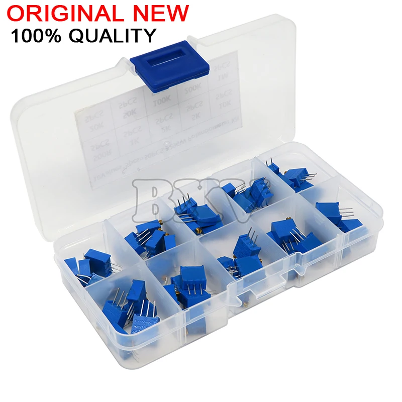 50pcs/lot 3296W Multiturn Trimmer Potentiometer Kit High Precision 3296 Variable Resistor With Free Box Electronic Diy Kit