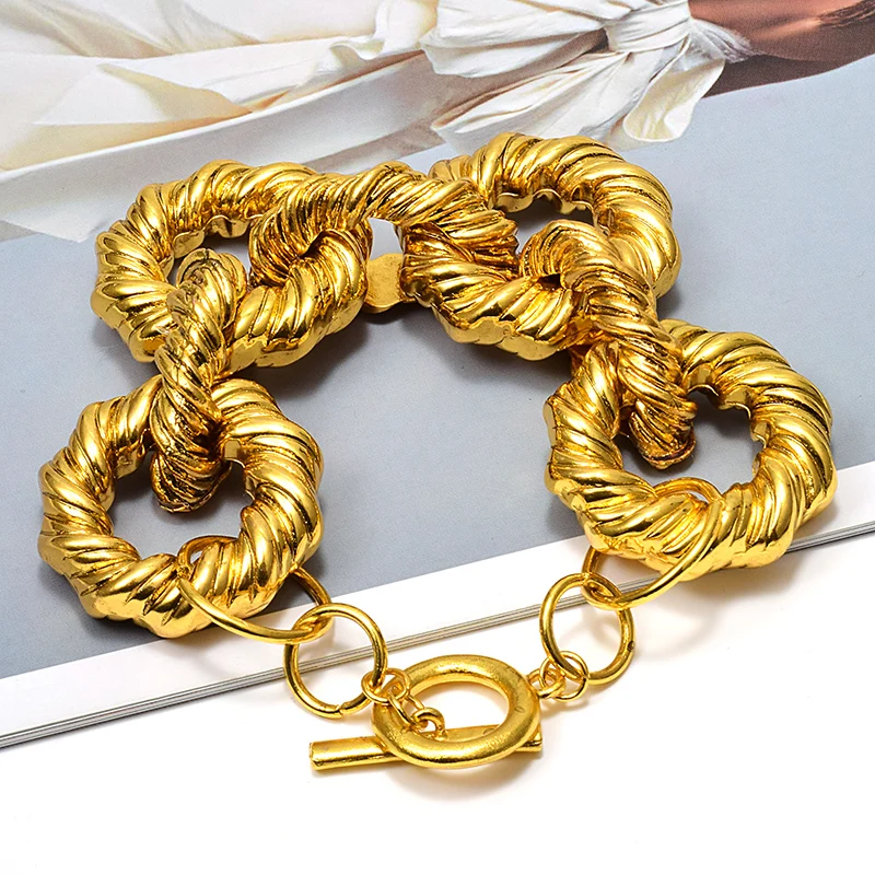 Gold Color Chunky Chain Bracelet Simple Boho Party Night Club Metal Bracelets For Women Statement Jewelry Wholesale