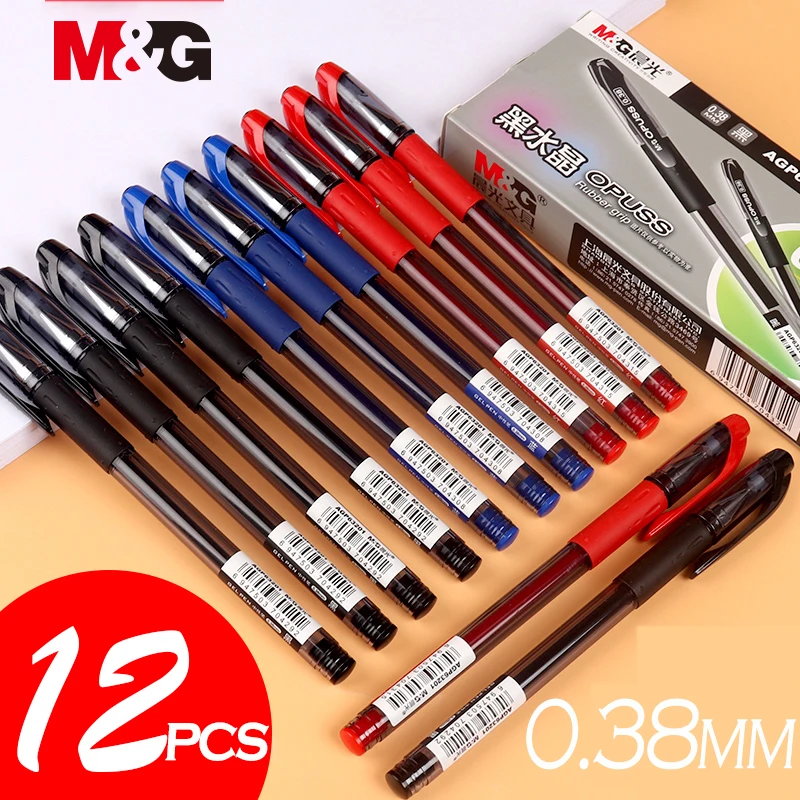 

M&G 12pcs/box Black Blue Red ink 0.38mm Ultra Fine Full Needle Gel Pen refill gel pen for school office supplies stationary pens