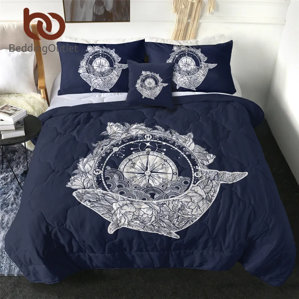 

BeddingOutlet Compass Comforter Set Whale Bed Cover Mystical Quilt Cover Blue Billow Bed Linen Floral Air-conditioning Comforter