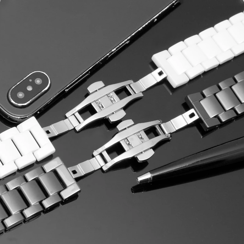 Ceramic watch bracelet 14mm 15 16 17 18 19 20 21mm 22mm watchband white black strap wristwatches band not fade water resistant