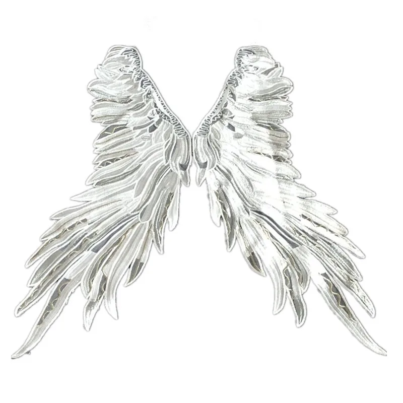 1 Pair White Embroidered Angel Wings Patch Shoulder Decorations Venise Lace Applique DIY Halloween Costume Applique