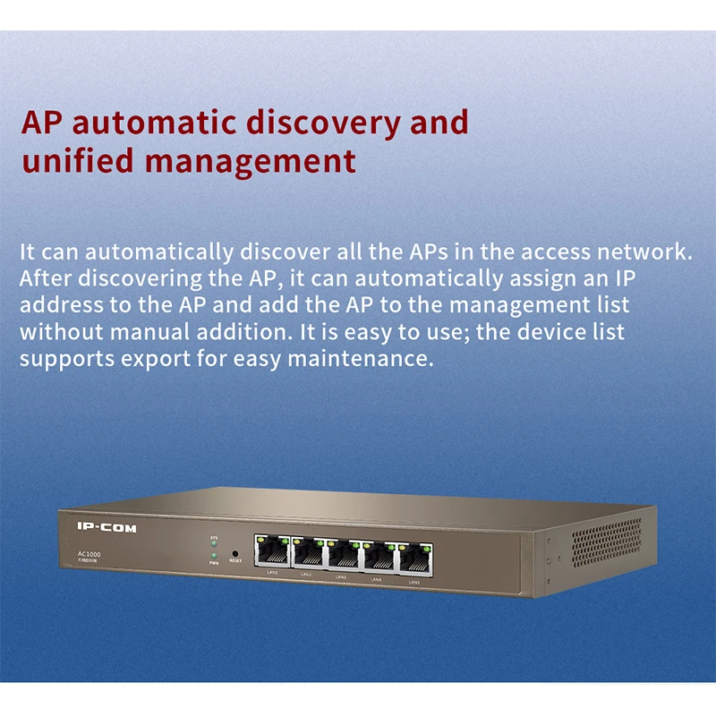 IP-COM AC1000 AP Controller 5*Gigabyte RJ45 Network Port, Maximum 128 APs Management, Email & Software Alert