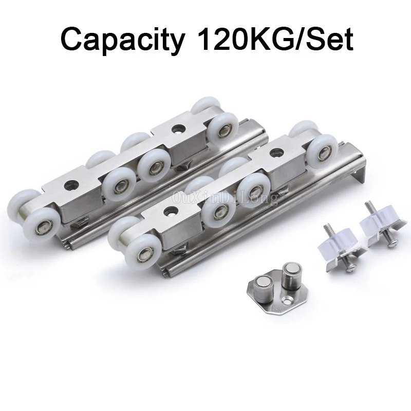 Brand New 1Set Stainless Steel Sliding Door Rollers Pulleys Hanging Wheels Silent Bearing 8 Wheels Loading 120KG for one Door