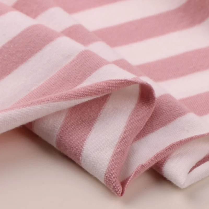 Wide 165cm Small Stripe Thin Soft Spandex Cotton Yarn Dyed T-shirt Stretchy  Fabric By the Half yard