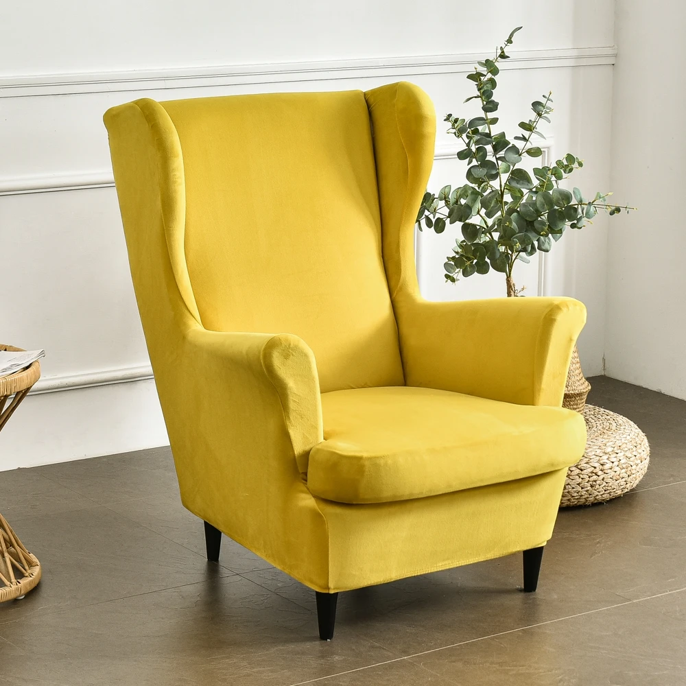 

2-Piece Velvet Stretch Wing Chair Slipcovers with Cushion Cover Removable Washable Sofa Furniture Protector for Living Room
