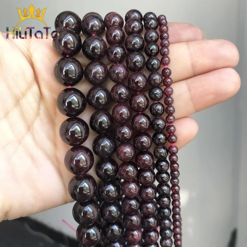 Natural Dark Red Garnet Beads Round Loose Stone Beads For Jewelry Making DIY Bracelet Necklace Accessories 15\'\' 4/6/8/10/12mm