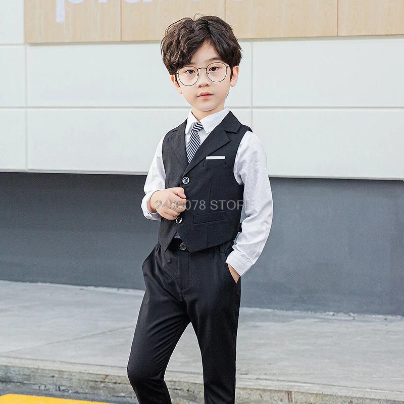 Flower Boys Formal Vest Pants 2pcs Suit School Kids Weeding Birthday Dress Children\'s Day Chorus Show Piano Performance Costume