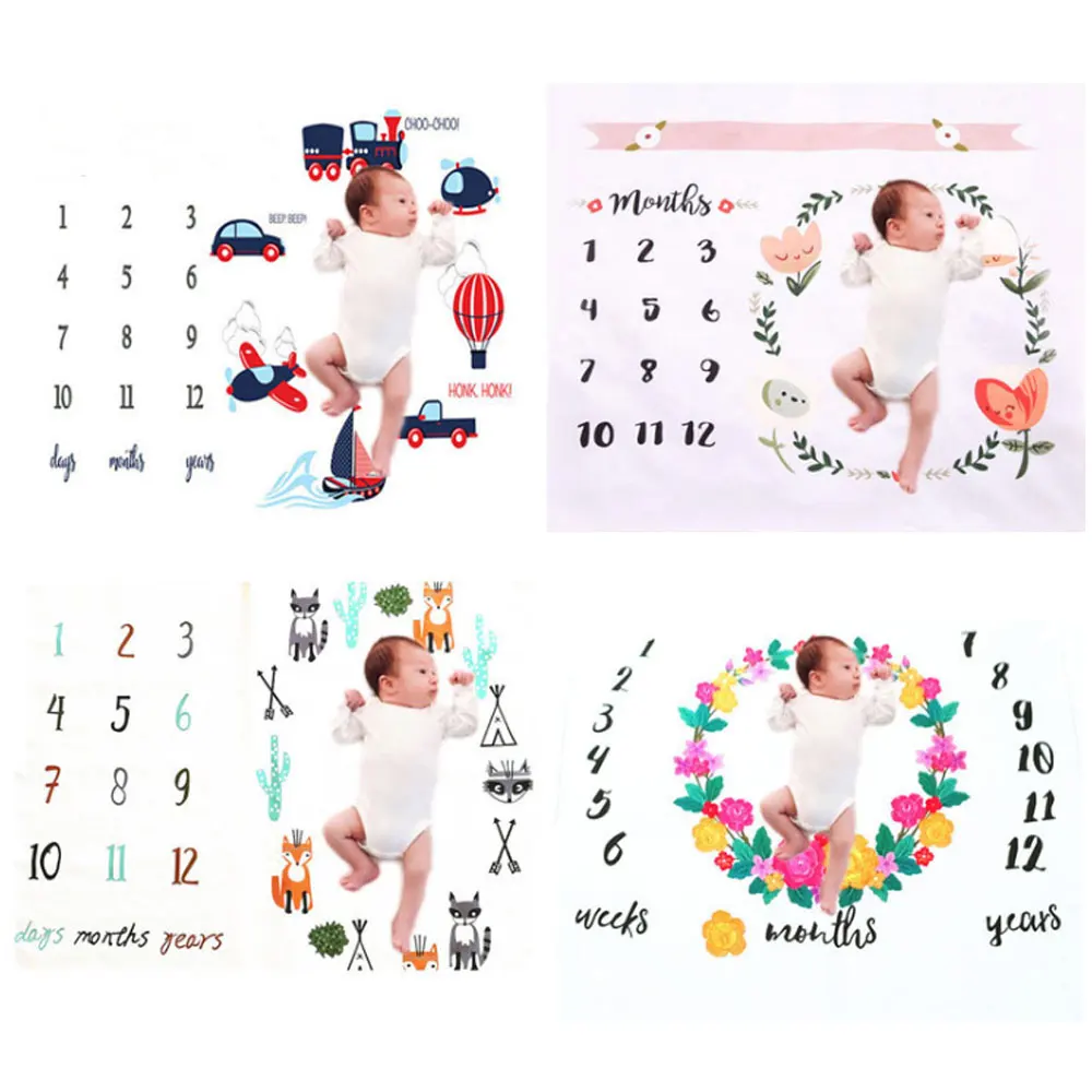 

Cartoon Pattern Infant Baby Milestone Photo Props Background Blankets Backdrop Cloth Calendar Bebe Boy Girl Photo Accessories