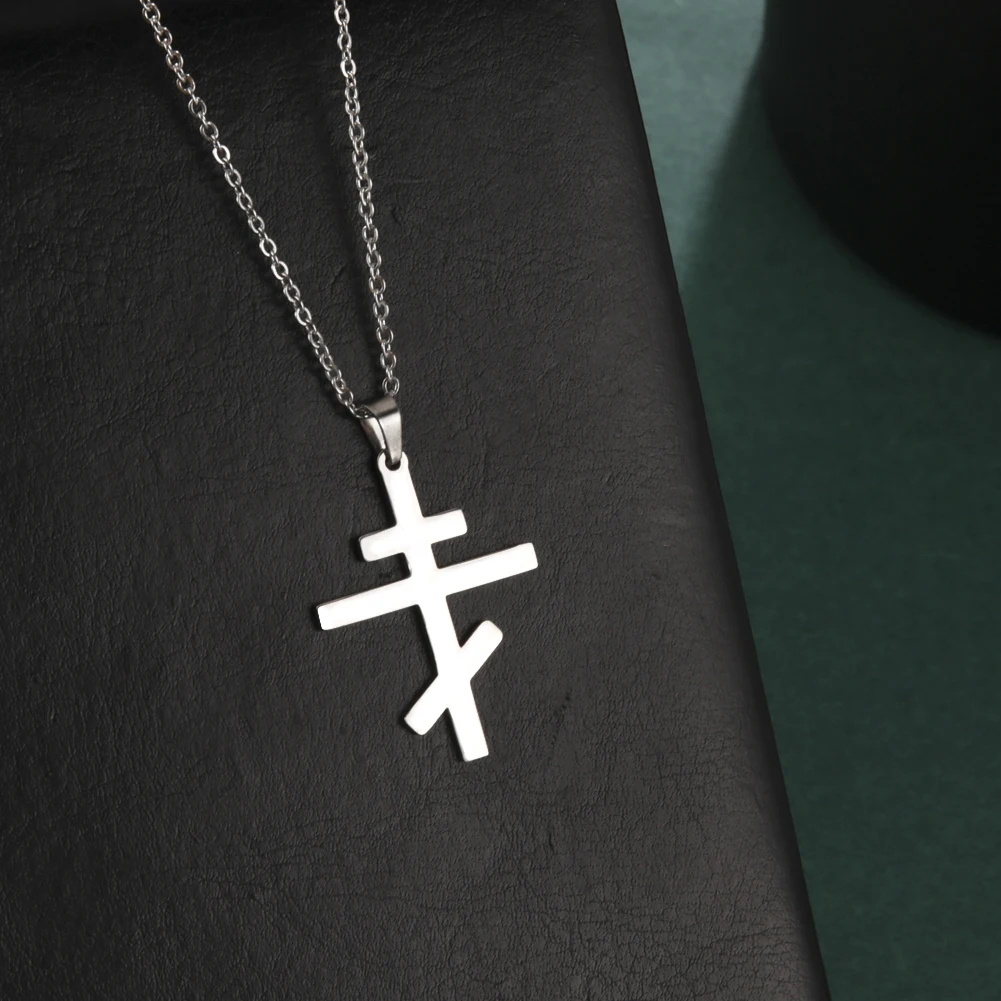 Lemegeton Orthodox Church Cross Russia Slavic Religion Necklaces Stainless Steel Pendant Choker for Women Men Pray Jewelry Gifts