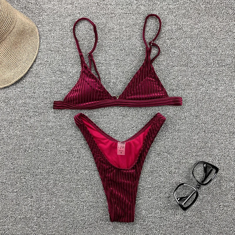 JyoJyo Sexy velvet bikinis 2021 mujer V bottom High cut swimsuit women 2 pieces Triangle swimwear female bathing suit summer new