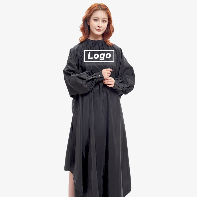 Customize Logo Long Sleeve Hairdressing Cape Luxury Magnet Cuff Hair Apron Salon Customer Guest Waterproof Cloth Gown Wrap 1454