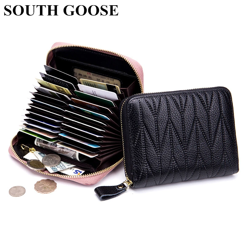 Genuine Leather RFID Zipper Credit Card Holder Men/women Large Capacity Organizer Purse Passport Holder Coin Purse Card Wallets