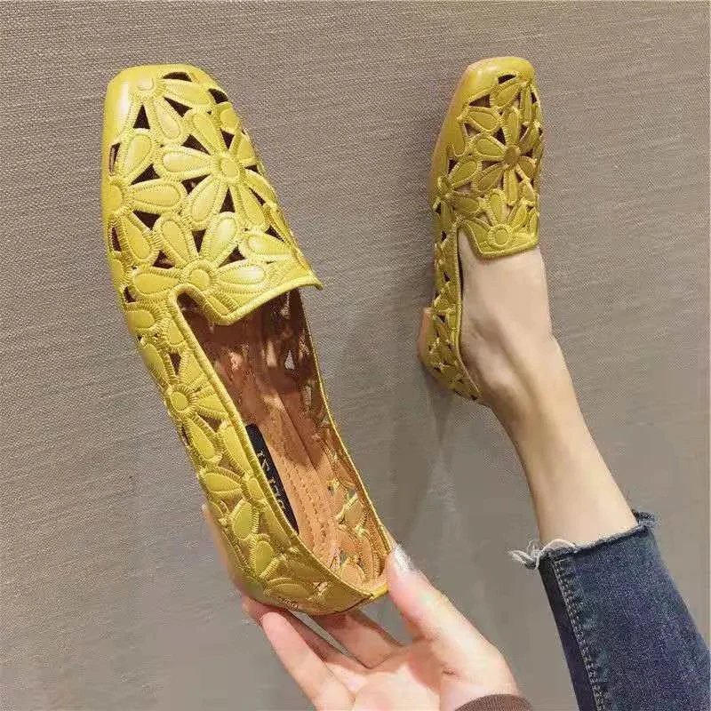 Size 35-42 Square Toe Summer Shoes for Women Embroidery Designer Shoes Soft Slipon Loafers Moccasin Leisure Women\'s Ballet Flats