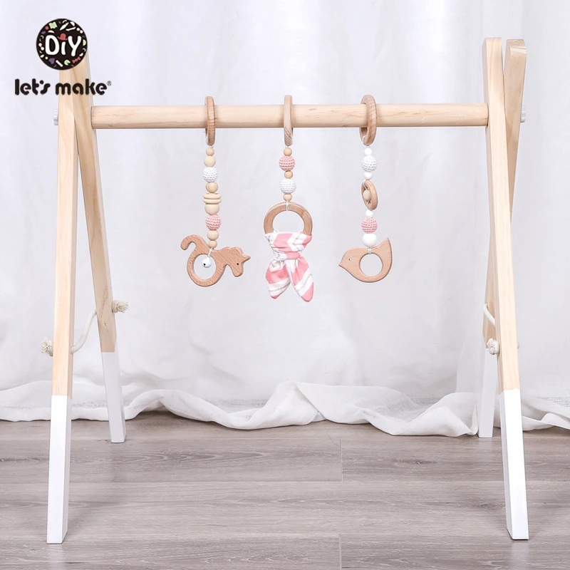 

Let's Make 1set Baby Rattle Wooden Teether Bunny Ear Wood Beads Play Gym Wooden Toys Montessori Toy For Baby Activities Toys