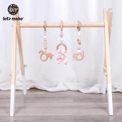 Let's Make 1set Baby Rattle Wooden Teether Bunny Ear Wood Beads Play Gym Wooden Toys Montessori Toy For Baby Activities Toys