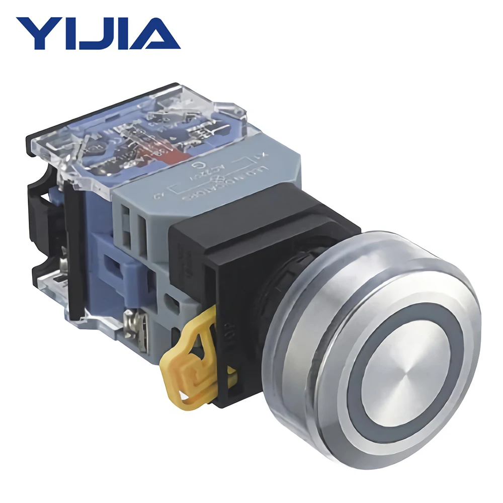 30mm Stainless Steel Head Self-Recovery Self-Locking Push Button Switch 1NO 1NC LA38A-11E/S With Ring Lamp