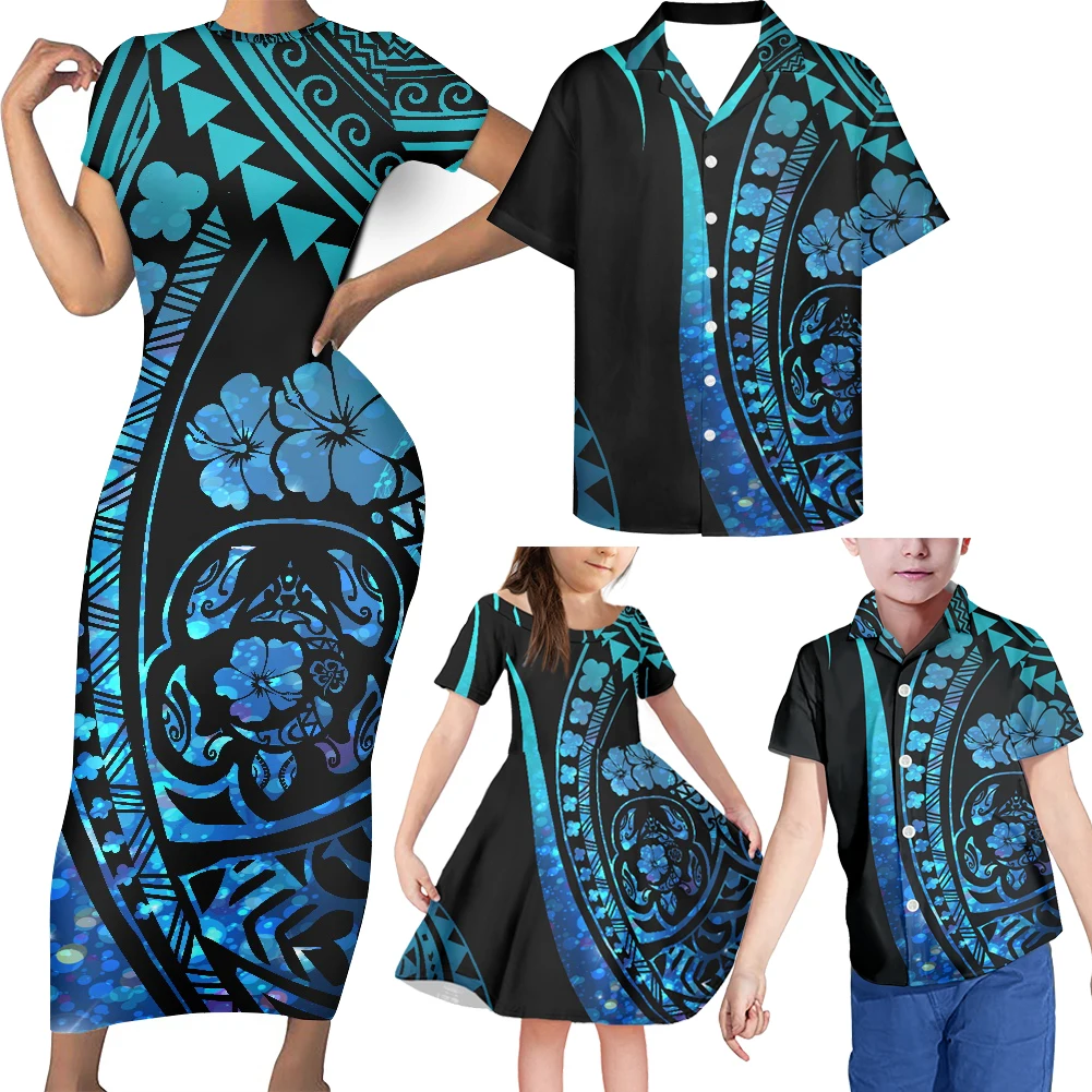 HYCOOL Hawaiian Vacation 2pcs Couples Matching Custom Family Logo/Design 4pcs Family Clothing Set Wholesale Mommy And Me Clothes