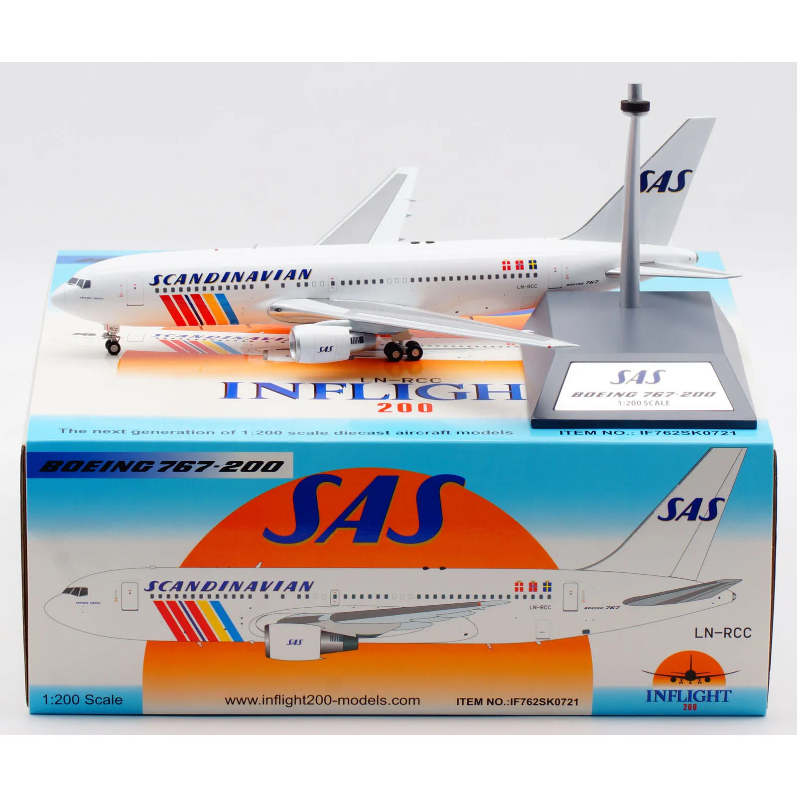 1:200 Alloy Collectible airplane Gift INFLIGHT IF762SK0721 SCANDINAVIAN SAS Boeing B767-200ER Diecast Aircraft Jet Model LN-RCC