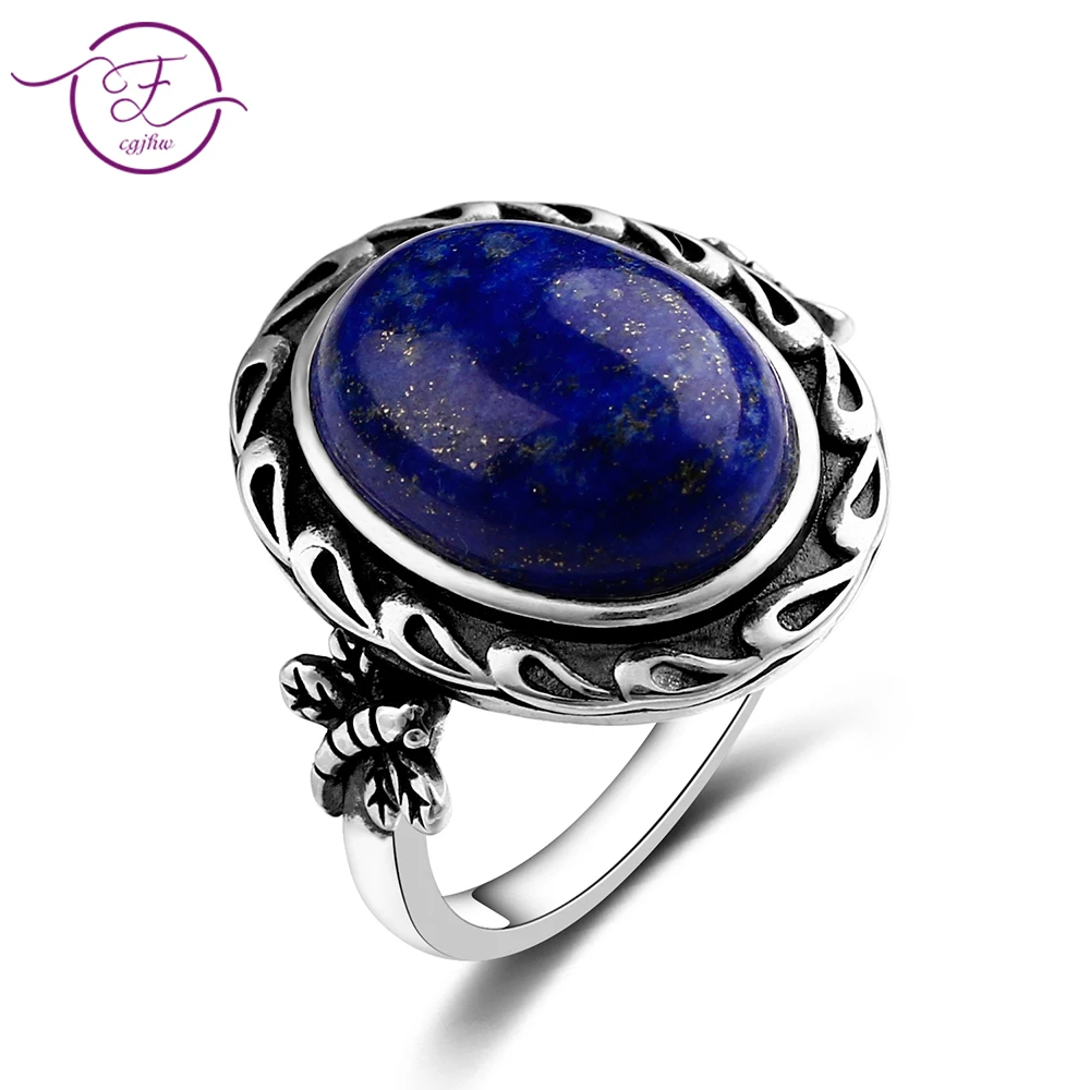 

Noble Fashion Sterling Silver S925Ring Retro Oval 11X15MM Natural Lapis Animal Ring Wedding Party Gift