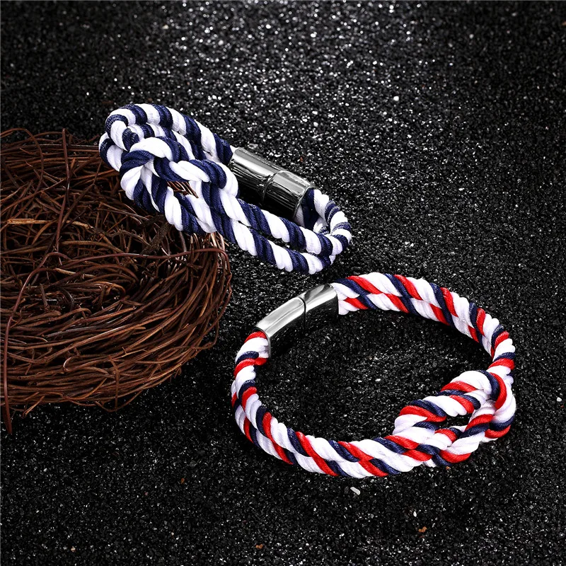 MKENDN Fashion Infinity Charm Nautical Survival Rope Chain Paracord Bracelet Men Women Stainless Steel Magnetic Clasp