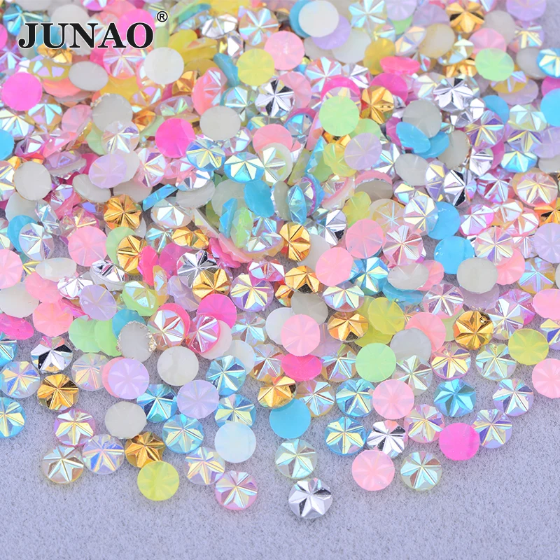 JUNAO 5mm 500pcs Mix Color Resin Flower Rhinestone AB Crystal Stone Stickes Nail Art Decoration Flatback Round Strass for DIY