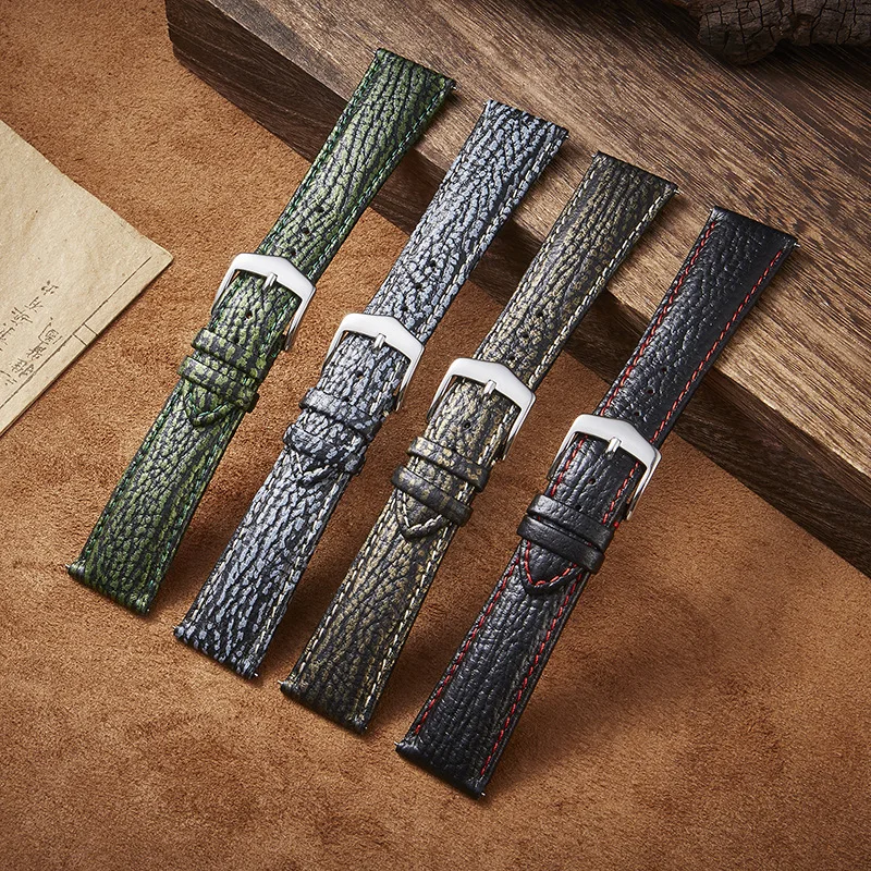 High-quality Leather Watchbands22mm 20mm 21mm 19mm 18mm New Design Shark Pattern strap With Quick Release Spring bar UTHAI F19