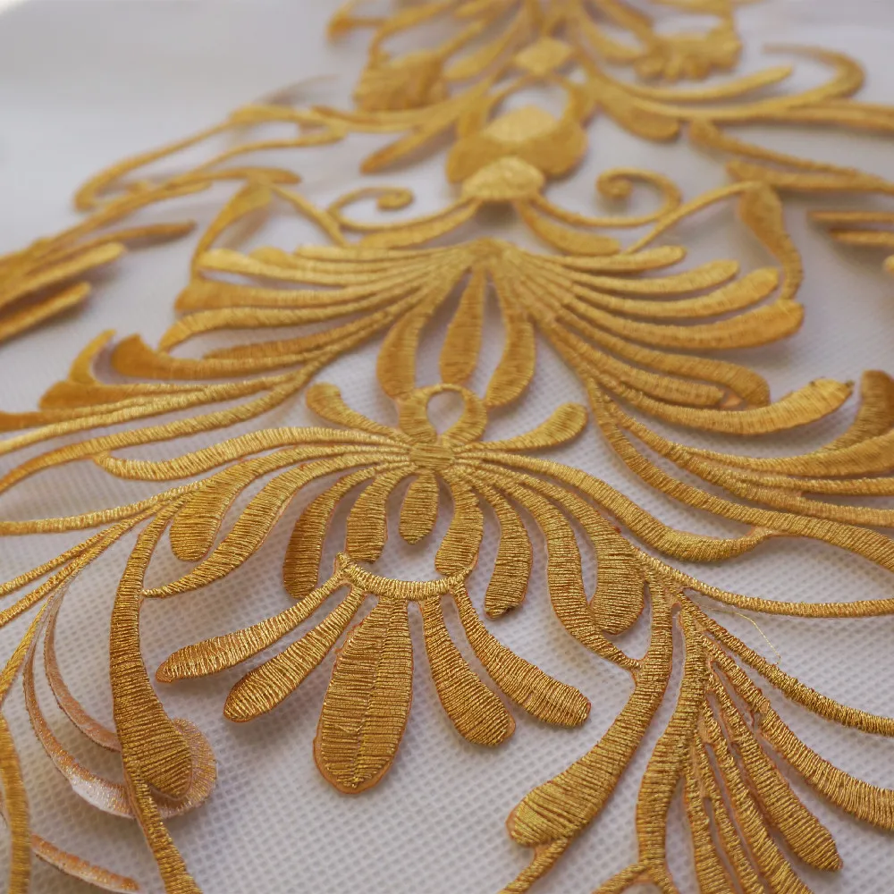 Large Gold Embroidered Baroque Flower Applique Gown Collar Iron Sew Patch For Wedding Bridal Clothes Dress Decoration DIY Crafts