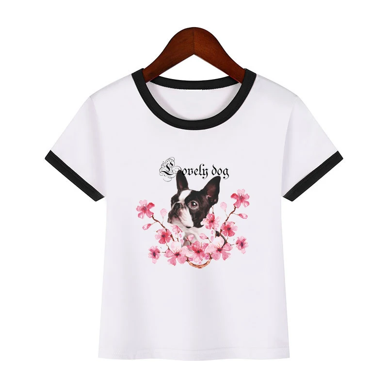 

Lovely flower dog print girl t-shirt summer children's clothes toddler t shirt student casual tee shirts dog lover custom tshirt