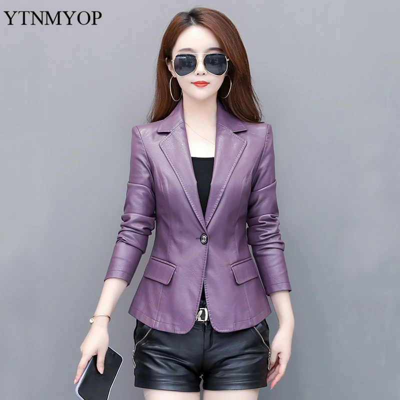 YTNMYOP Black Women Leather Jacket 2024 Spring Autumn Short Casual Blazer Leather Clothing S-5XL Work To Wear Coat