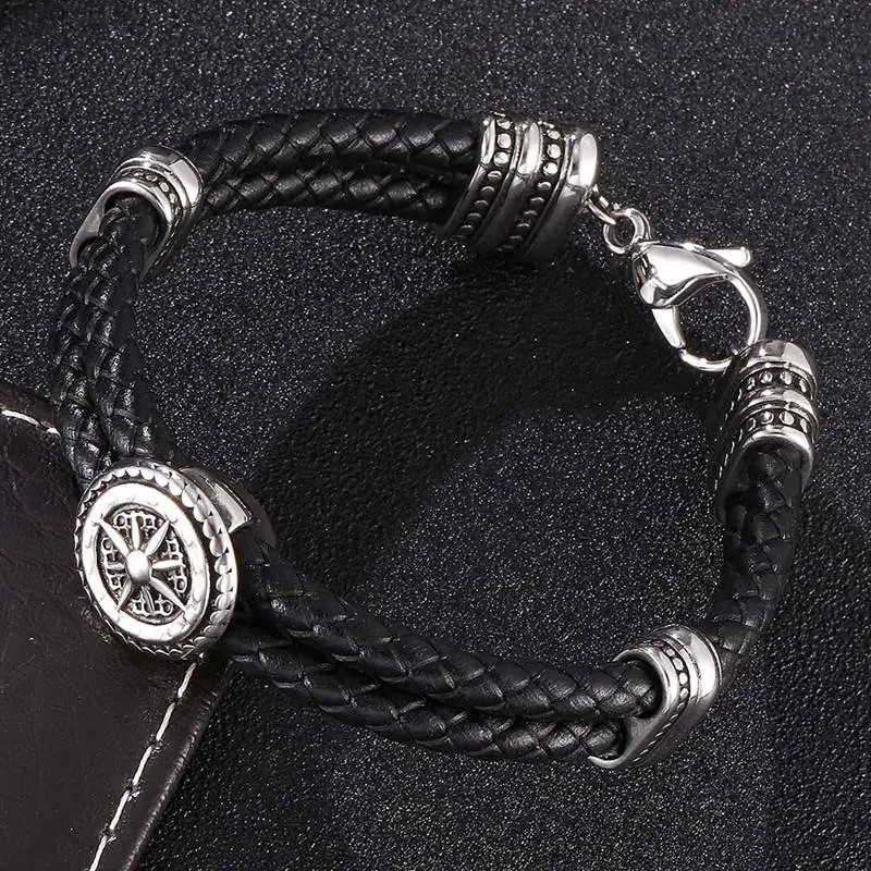 

Men Genuine Leather Braided Bracelet Bangles 316l Stainless Steel Lucky Horseshoe Lobster Clasp Bracelet Fashion Jewelry BB0175