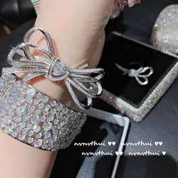 Bracelets For Women Solid S925 Cubic Zirconia Luxury Sparkling Fine Jewelry Bowknot Bridal Wedding Bangles Accessories