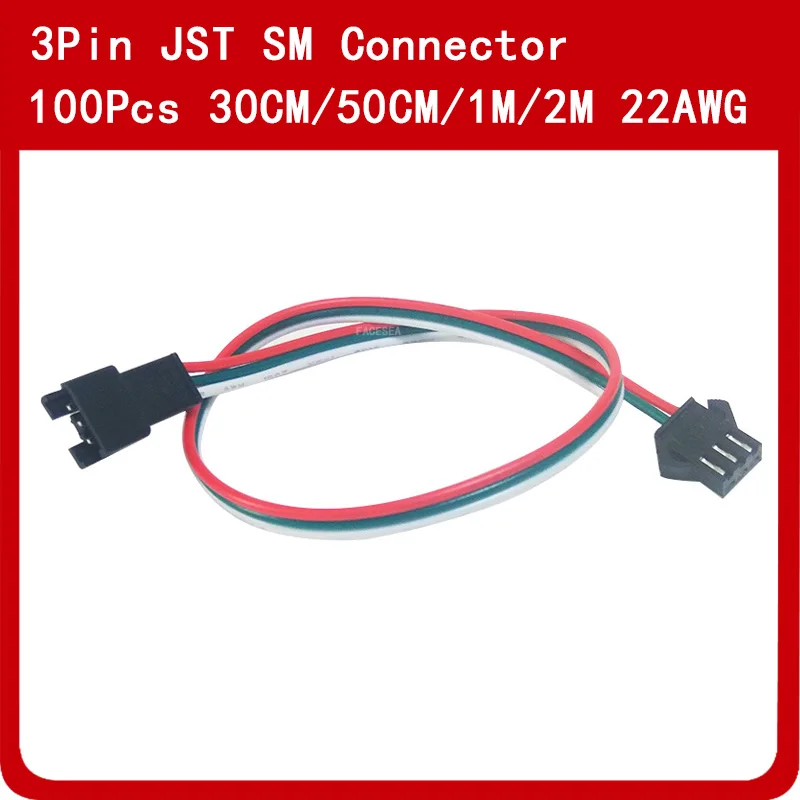 

100pcs 3 pin JST SM Connector 30cm 50cm 1m 2m Led Male Female Plug LED Connector Cable Wire For WS2812B WS2811 SK6812 LED Strip