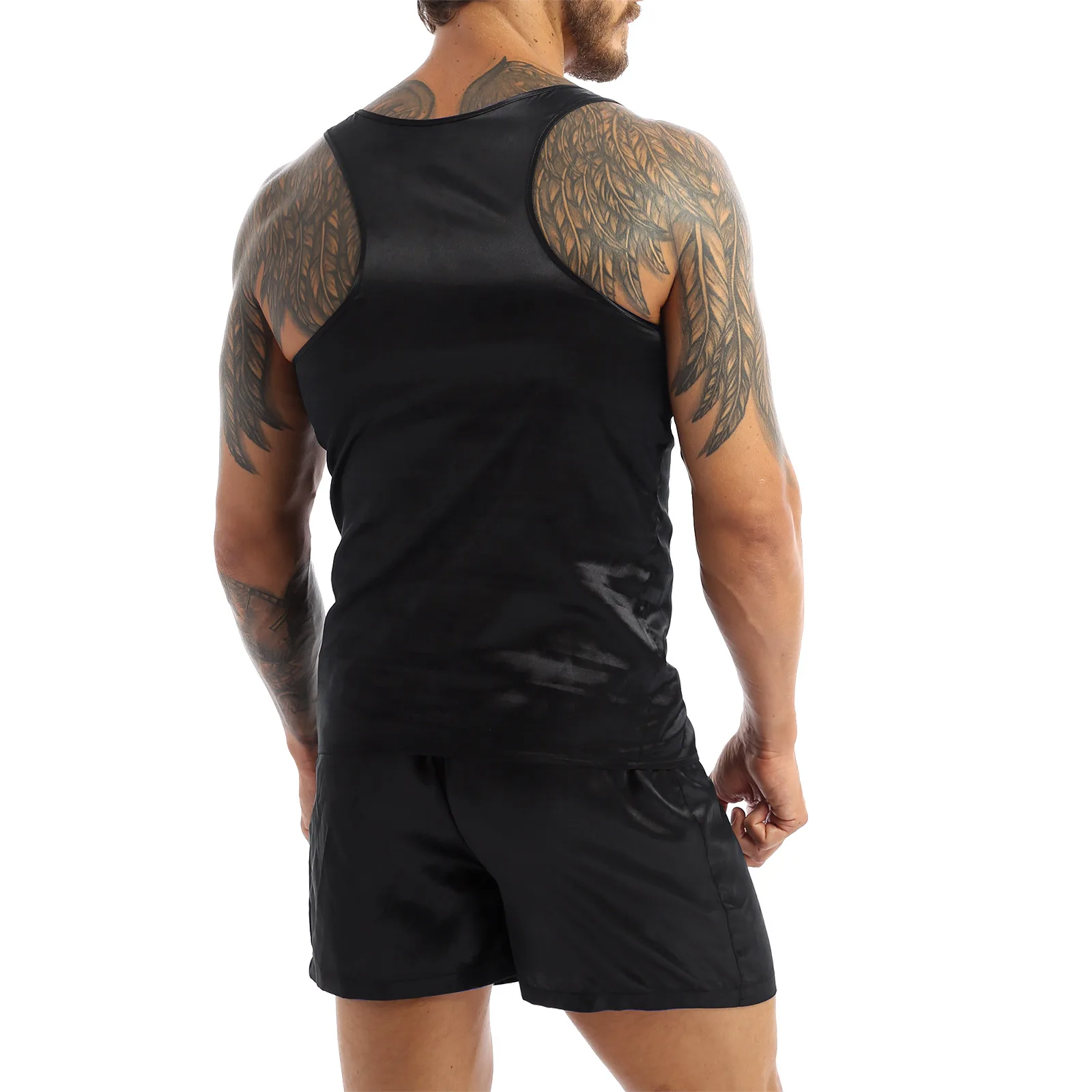 Männer Satin Pyjamas Set Sleeveless Tank Top Schlaf Shorts Bottoms Sommer Casual Sport Loungewear Nachtwäsche Nachtwäsche Hause Kleidung