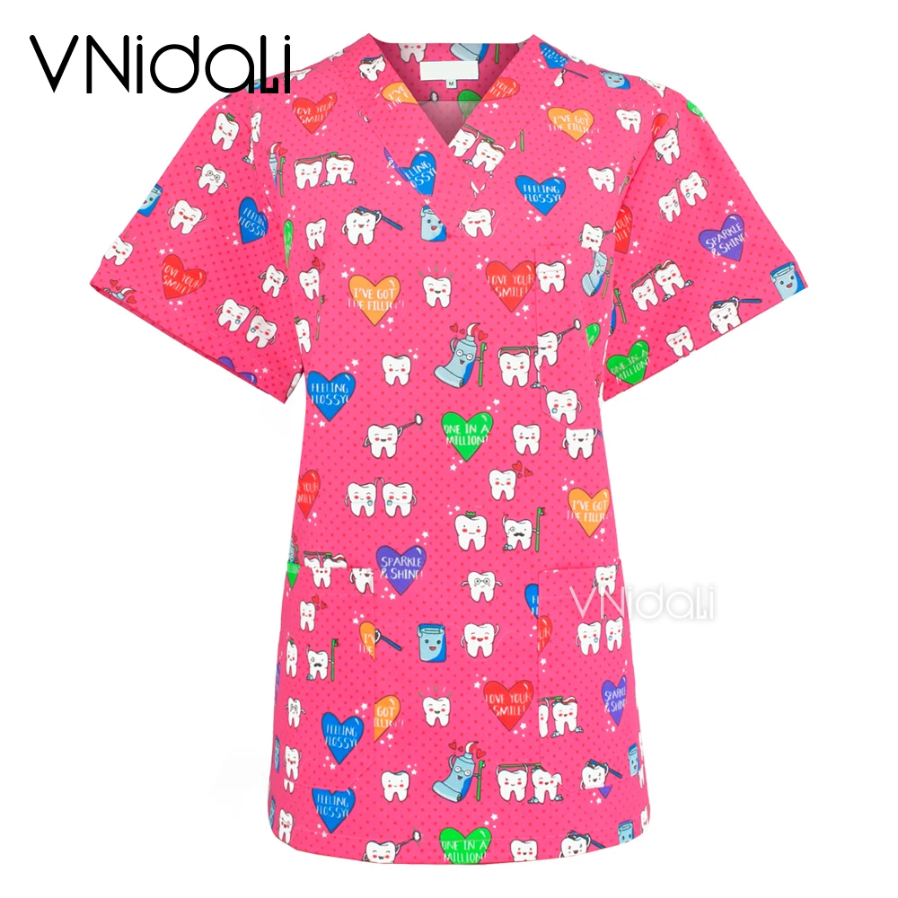 Enfermagem scrubs topos camisa casual de manga curta dental dentista esfrega uniformes pet shop esfrega topos trabalhadores saúde uniforme