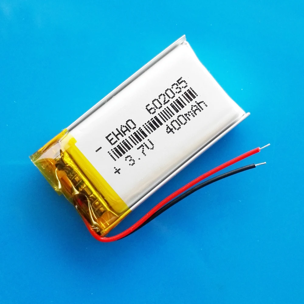 3.7V 400mAh Polymer Lithium Lipo Rechargeable Battery 602035 Customized Wholesale For Bluetooth Speaker Smart Watch GPS MP3