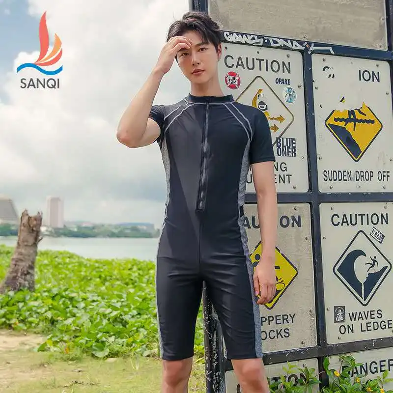 

SANQi male one-piece swimsuit men's boxer long-legged pants game conservative large size swimming dress swimwear swimming wear