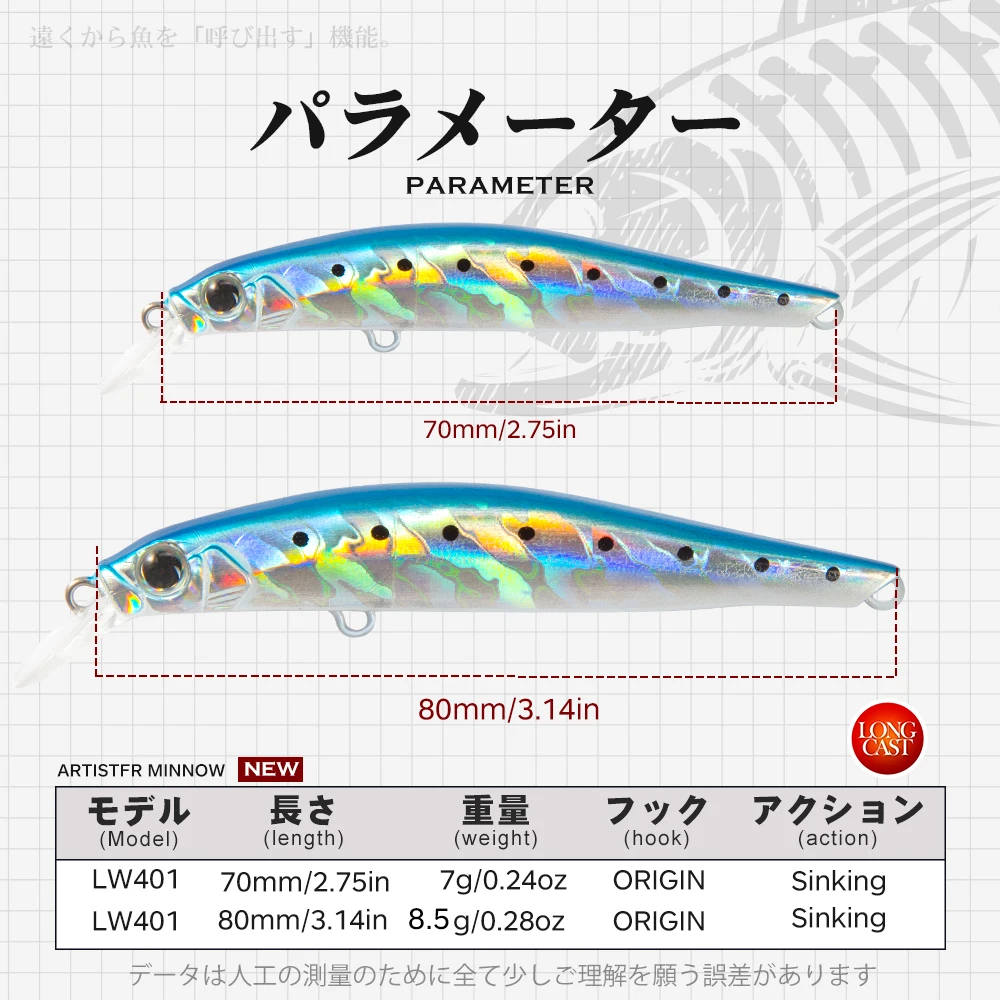 Hunthouse Peche En Mer Artist Sinking Minnow Lure Sea Freshwater Fishing Trout Lure Hard Bait 70mm 7g 80mm 8.5g Mustad Hook