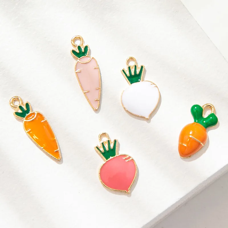 10pcs Random Cute Small Carrots Raddish Pendant Charms For DIY Jewelry Bracelet Earring Chocker Making Trendy Vegetables Charms