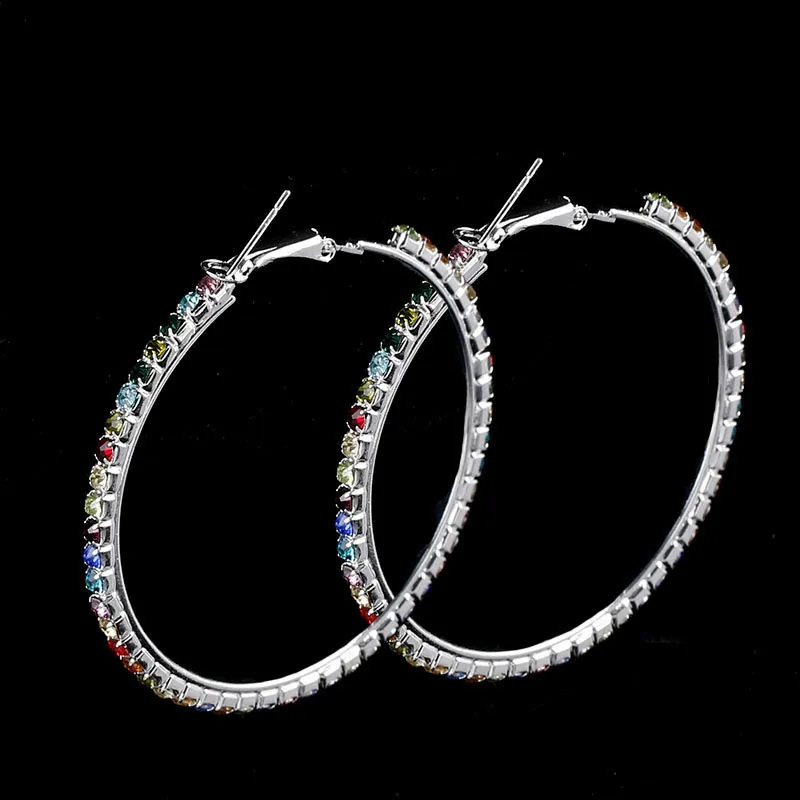 BLIJERY Elegant Wedding Jewelry Accessories Multicolor Rhinestones Crystal Round Hoop Earrings for Women Prom Gifts