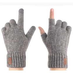 Men Winter Full Finger Touch Screen Thicken Warm Driving Gloves Unisex Knit Wool Elastic Nonslip Fingerless Cycling Mittens E1