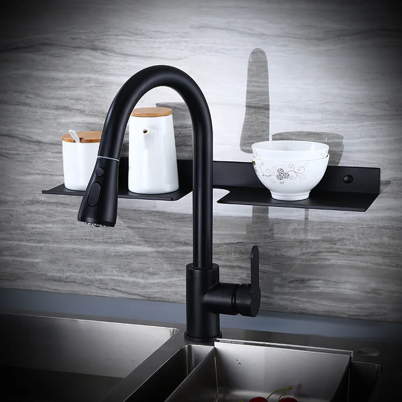 Luxury Kitchen Faucets Pull Out Flexible Sink Faucet Deck Mount Stream Shower Water Mixer Tap 360 Rotation Hot Cold Copper Taps