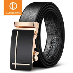Cinturones de cuero con hebilla automática para hombre, cinturones masculinos de alta calidad, negros, informales, para Jeans