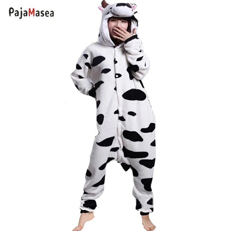 Cow Adult Kigurumis Onesie Pajamas,Animal Winter Women Men Overalls Funny Cute Suit Festival Outfit Animal Costumes Jumpsuit