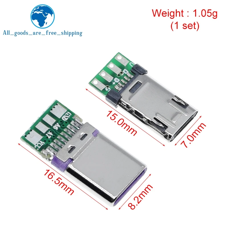 2020 NEW Micro Male Plug With PCB Solder Plate Double-sided Micro 5P Plug Usb Connector+ Type-C Male USB Connector With 4Pin PCB