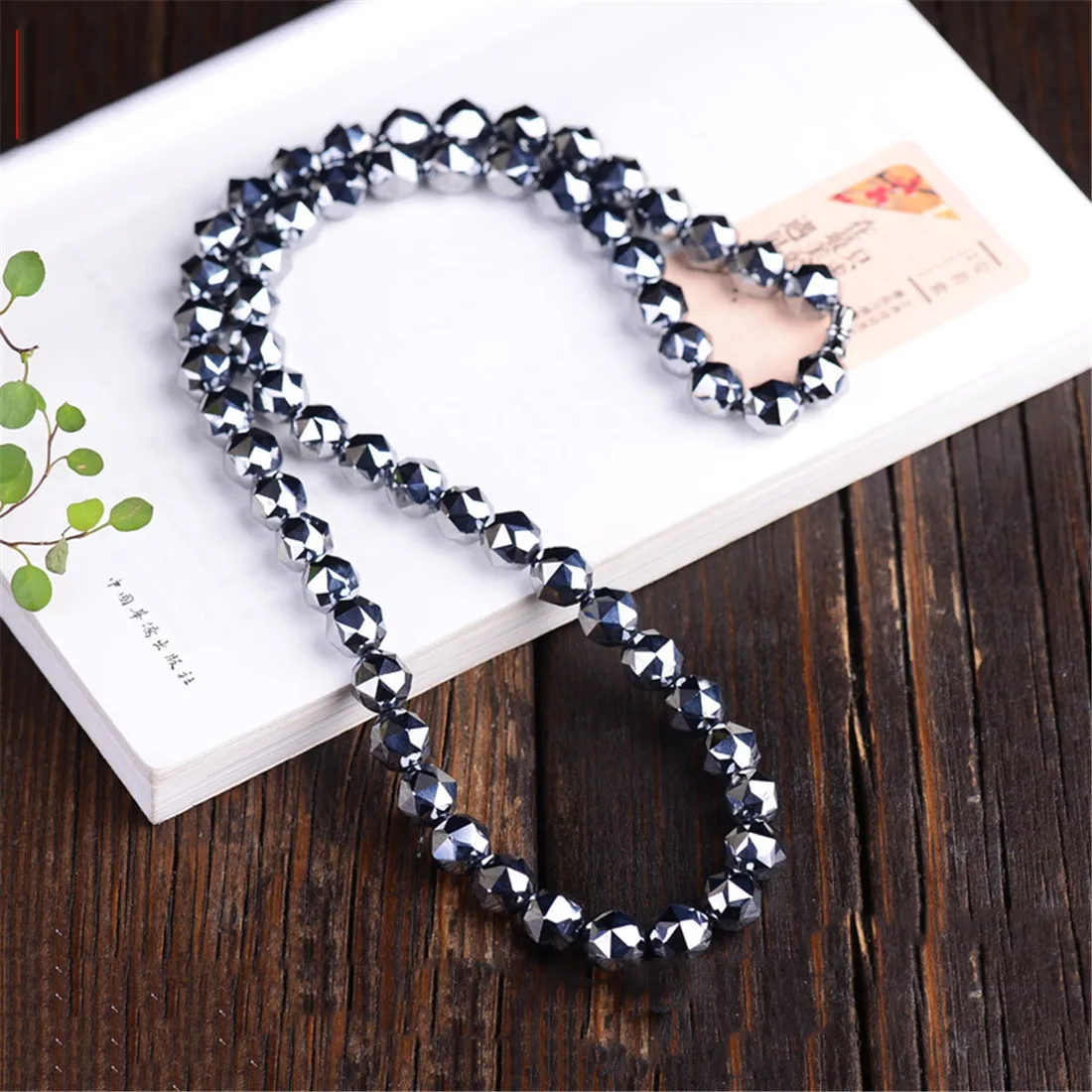 8mm Genuine Natural Terahertz Necklace For Women Lady Man Cut Beads Power Energy Stretch Jewelry AAAAALong Chain 40cm 50cm 60mm