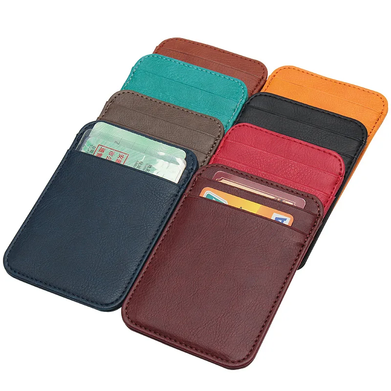 Mini PU Leather ID Business Card Holder Women Men Multi Slot Slim Solid Color Driver License Case Ticket Credit Card Bag