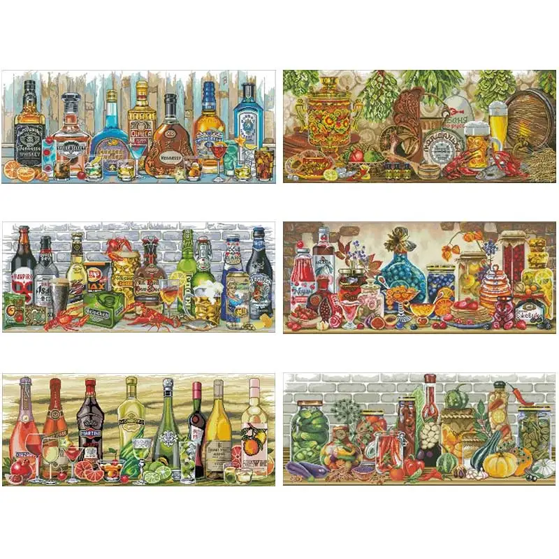 

Wine bottles series counted 11CT 14CT 18CT Cross Stitch Set DIY Chinese Cross-stitch Kits Embroidery Needlework Home Deco